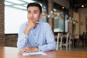 A man pondering a question.